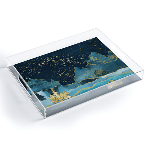 Nature Magick Teal and Gold Mountain Stars Acrylic Tray