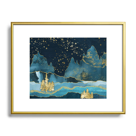 Nature Magick Teal and Gold Mountain Stars Metal Framed Art Print
