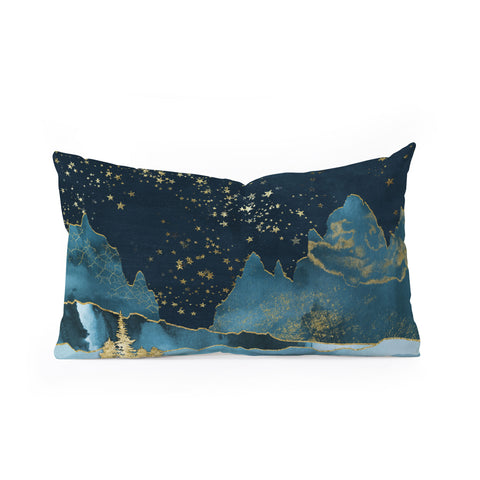 Nature Magick Teal and Gold Mountain Stars Oblong Throw Pillow