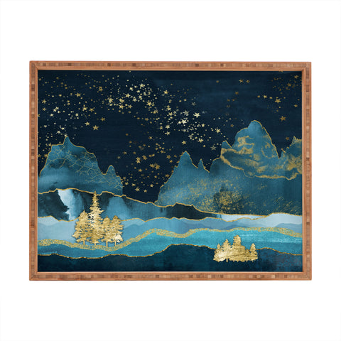 Nature Magick Teal and Gold Mountain Stars Rectangular Tray