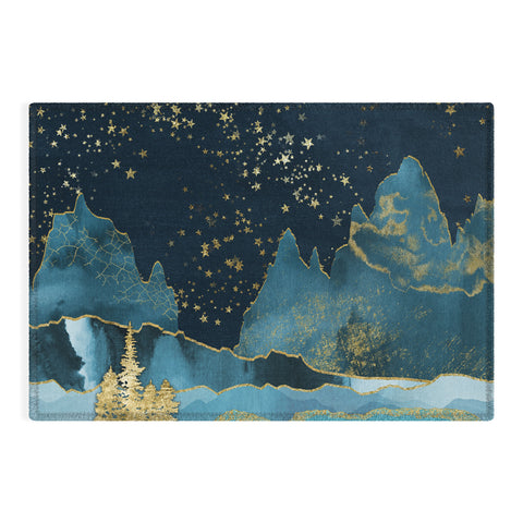 Nature Magick Teal and Gold Mountain Stars Outdoor Rug