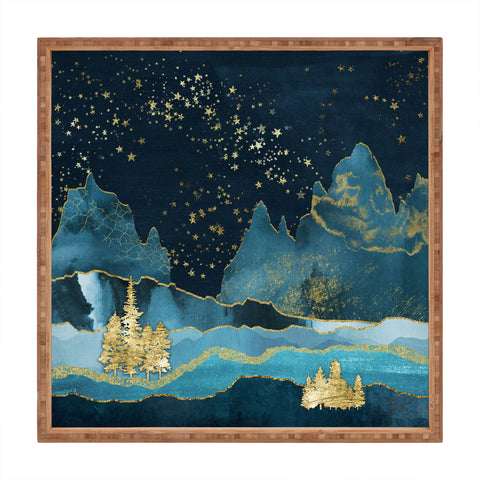 Nature Magick Teal and Gold Mountain Stars Square Tray
