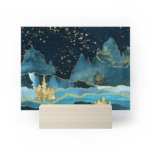 Nature Magick Teal and Gold Mountain Stars Mini Art Print