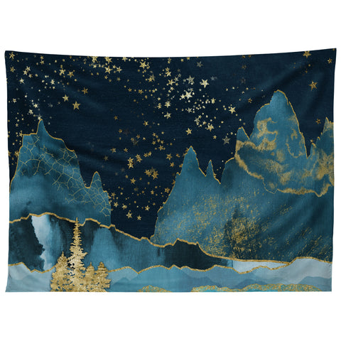 Nature Magick Teal and Gold Mountain Stars Tapestry