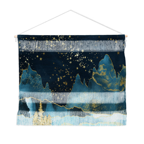 Nature Magick Teal and Gold Mountain Stars Wall Hanging Landscape