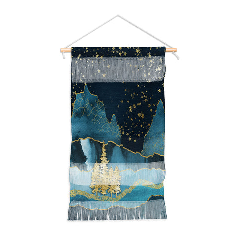 Nature Magick Teal and Gold Mountain Stars Wall Hanging Portrait