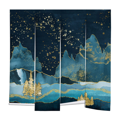 Nature Magick Teal and Gold Mountain Stars Wall Mural