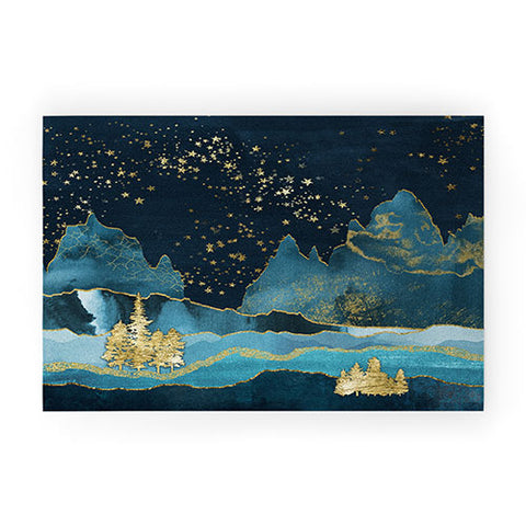 Nature Magick Teal and Gold Mountain Stars Welcome Mat