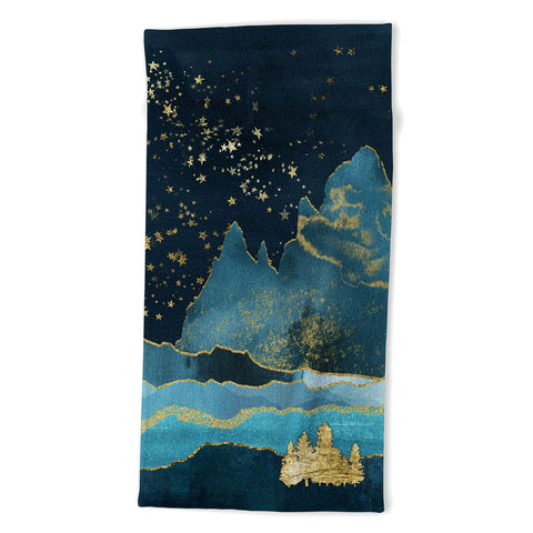 Nature Magick Teal and Gold Mountain Stars Beach Towel