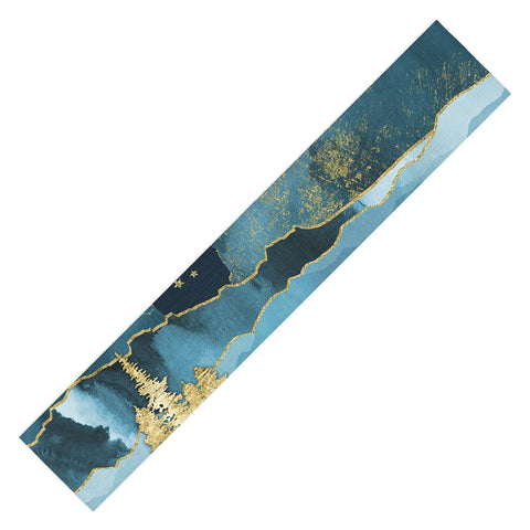 Nature Magick Teal and Gold Mountain Stars Table Runner