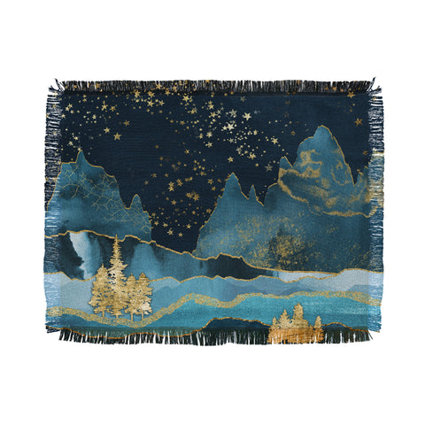 Nature Magick Teal and Gold Mountain Stars Throw Blanket