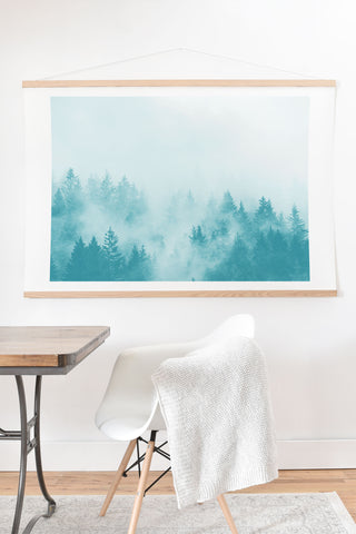 Nature Magick Teal Foggy Forest Adventure Art Print And Hanger