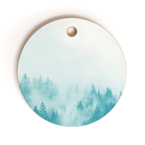 Nature Magick Teal Foggy Forest Adventure Cutting Board Round