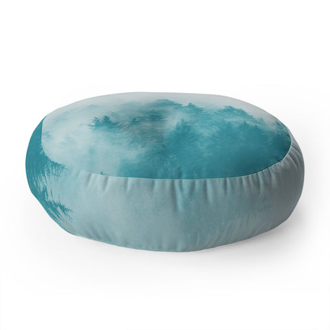Nature Magick Teal Foggy Forest Adventure Floor Pillow Round