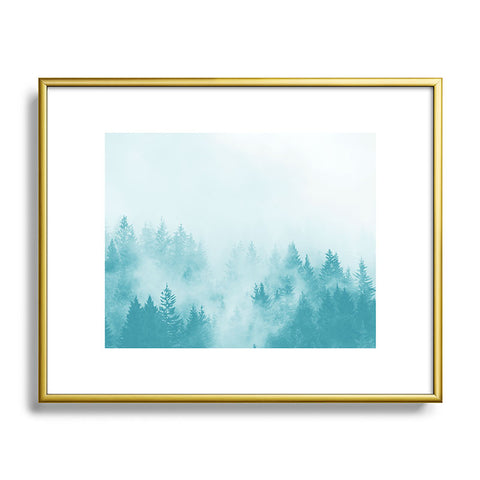 Nature Magick Teal Foggy Forest Adventure Metal Framed Art Print