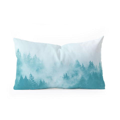Nature Magick Teal Foggy Forest Adventure Oblong Throw Pillow
