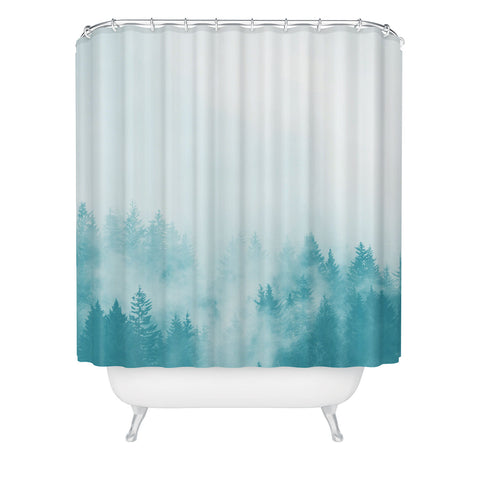 Nature Magick Teal Foggy Forest Adventure Shower Curtain