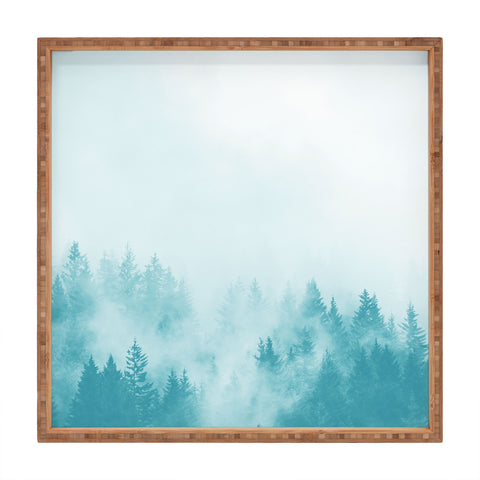 Nature Magick Teal Foggy Forest Adventure Square Tray