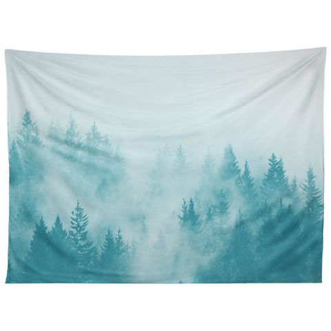 Nature Magick Teal Foggy Forest Adventure Tapestry