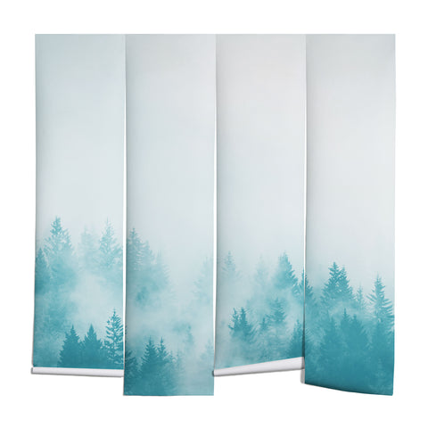 Nature Magick Teal Foggy Forest Adventure Wall Mural