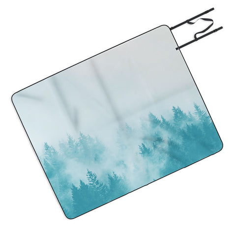 Nature Magick Teal Foggy Forest Adventure Picnic Blanket