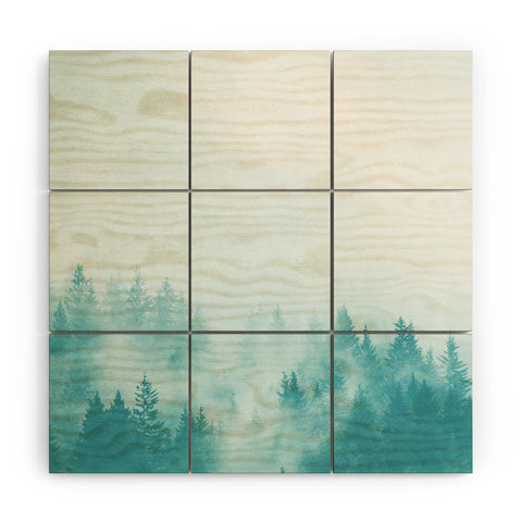 Nature Magick Teal Foggy Forest Adventure Wood Wall Mural