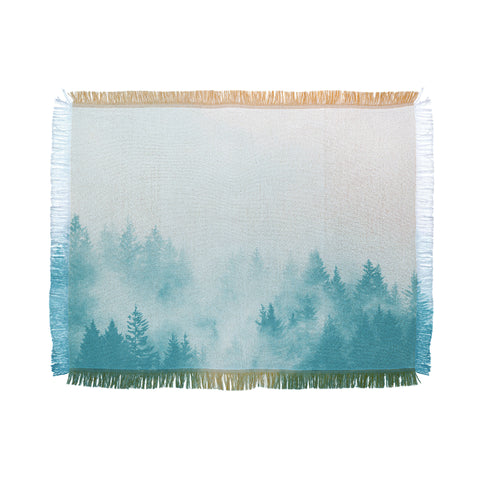 Nature Magick Teal Foggy Forest Adventure Throw Blanket