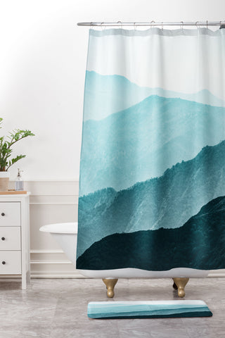 Nature Magick Teal Smoky Mountains Shower Curtain And Mat