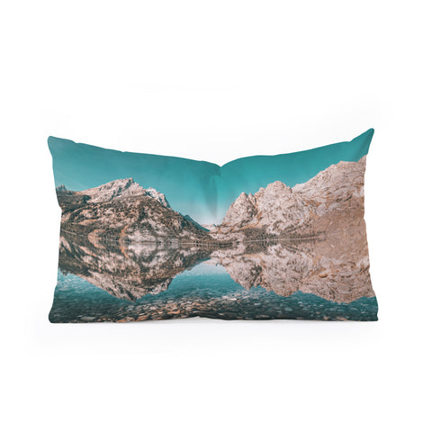 Nature Magick Teal Teton National Park Lake Oblong Throw Pillow