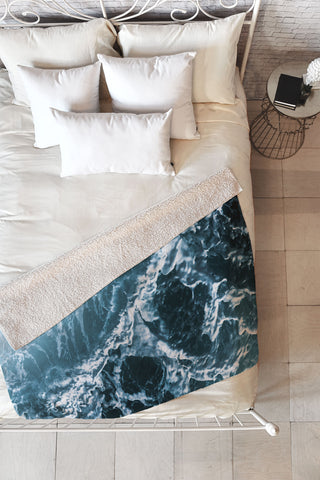 Nature Magick Teal Waves Fleece Throw Blanket