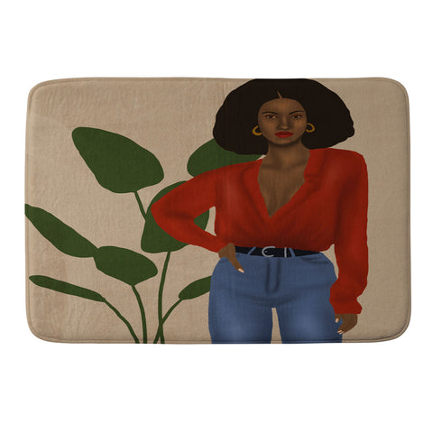 nawaalillustrations girl in red Memory Foam Bath Mat