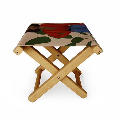 nawaalillustrations girl in red Folding Stool
