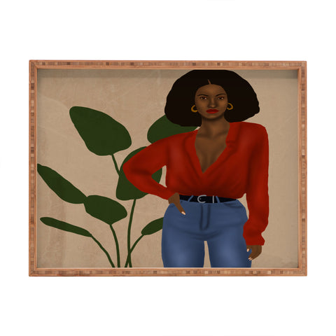 nawaalillustrations girl in red Rectangular Tray