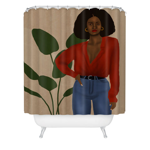 nawaalillustrations girl in red Shower Curtain