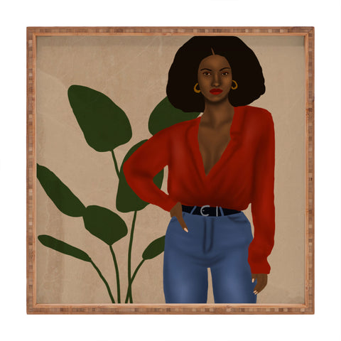 nawaalillustrations girl in red Square Tray