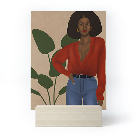 nawaalillustrations girl in red Mini Art Print