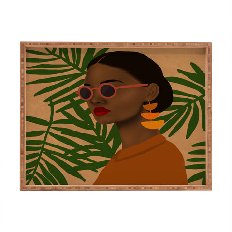 nawaalillustrations girl in shades Rectangular Tray