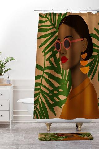 nawaalillustrations girl in shades Shower Curtain And Mat