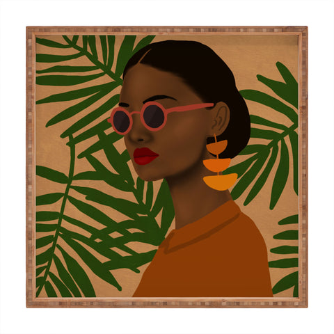 nawaalillustrations girl in shades Square Tray