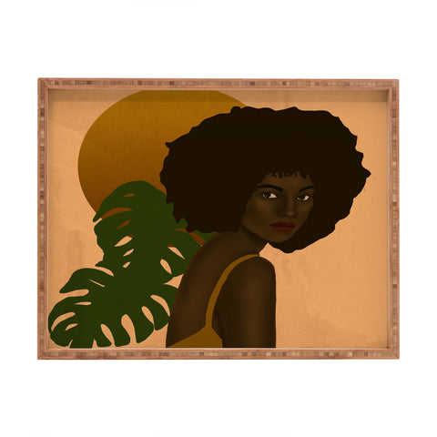 nawaalillustrations girl in the sun Rectangular Tray