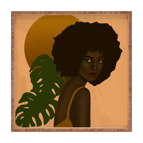 nawaalillustrations girl in the sun Square Tray