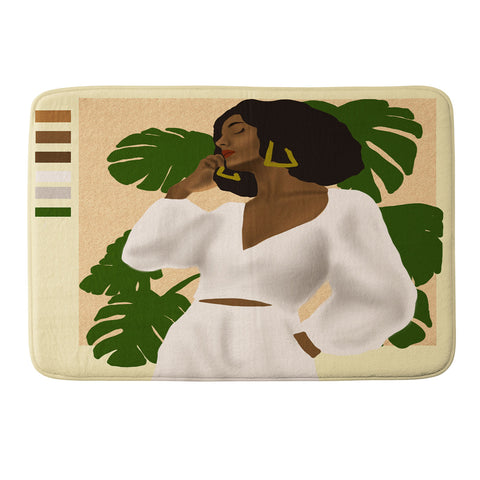nawaalillustrations girl in white Memory Foam Bath Mat