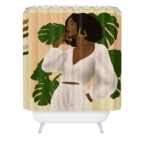 nawaalillustrations girl in white Shower Curtain