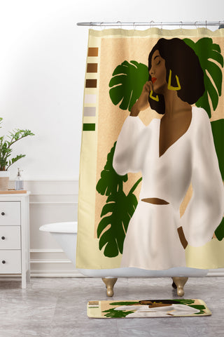 nawaalillustrations girl in white Shower Curtain And Mat