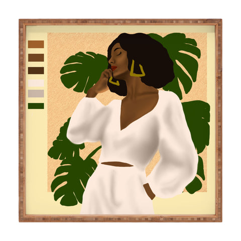 nawaalillustrations girl in white Square Tray