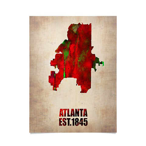 Naxart Atlanta Watercolor Map Poster
