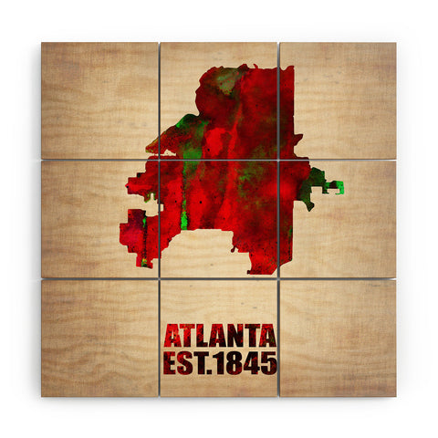 Naxart Atlanta Watercolor Map Wood Wall Mural
