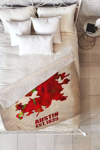 Naxart Austin Watercolor Map Fleece Throw Blanket
