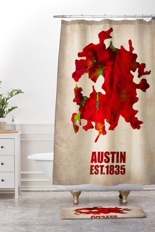 Naxart Austin Watercolor Map Shower Curtain And Mat