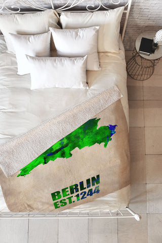 Naxart Berlin Watercolor Map Fleece Throw Blanket